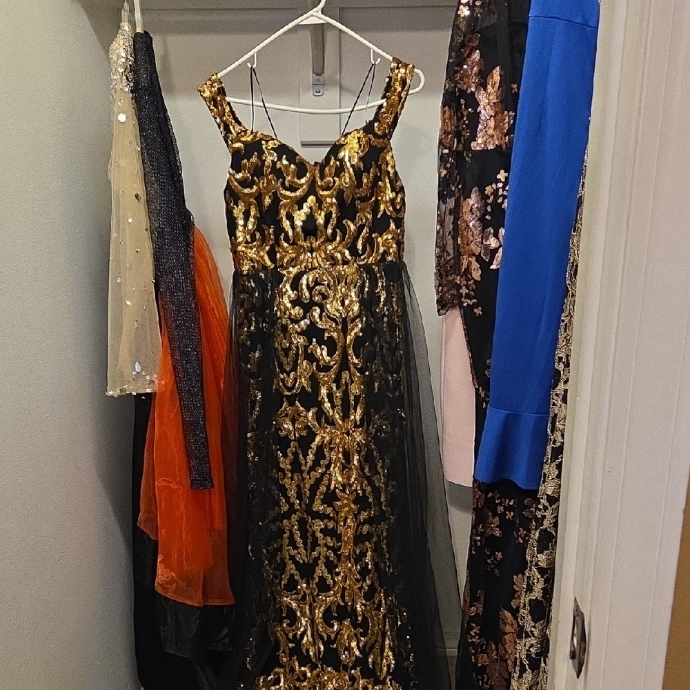 Fashion Nova Gold and Black Prom Dress